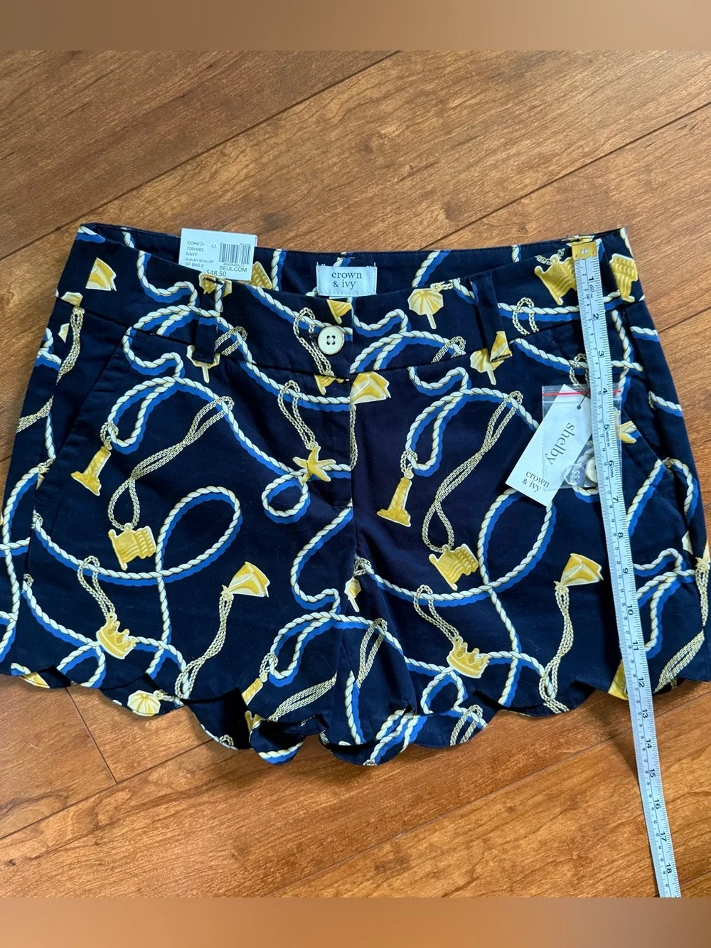 NWT Crown & Ivy Shelby Navy Scalloped Hem Print Shorts-Size 2